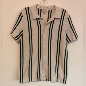 J. Crew Beige Button Down Shirt with Green Stripes Small